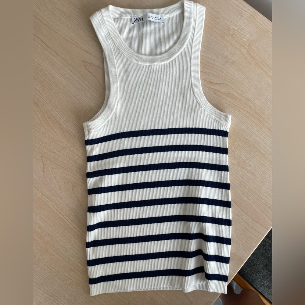 Navy and White stripes Zara tank worn once